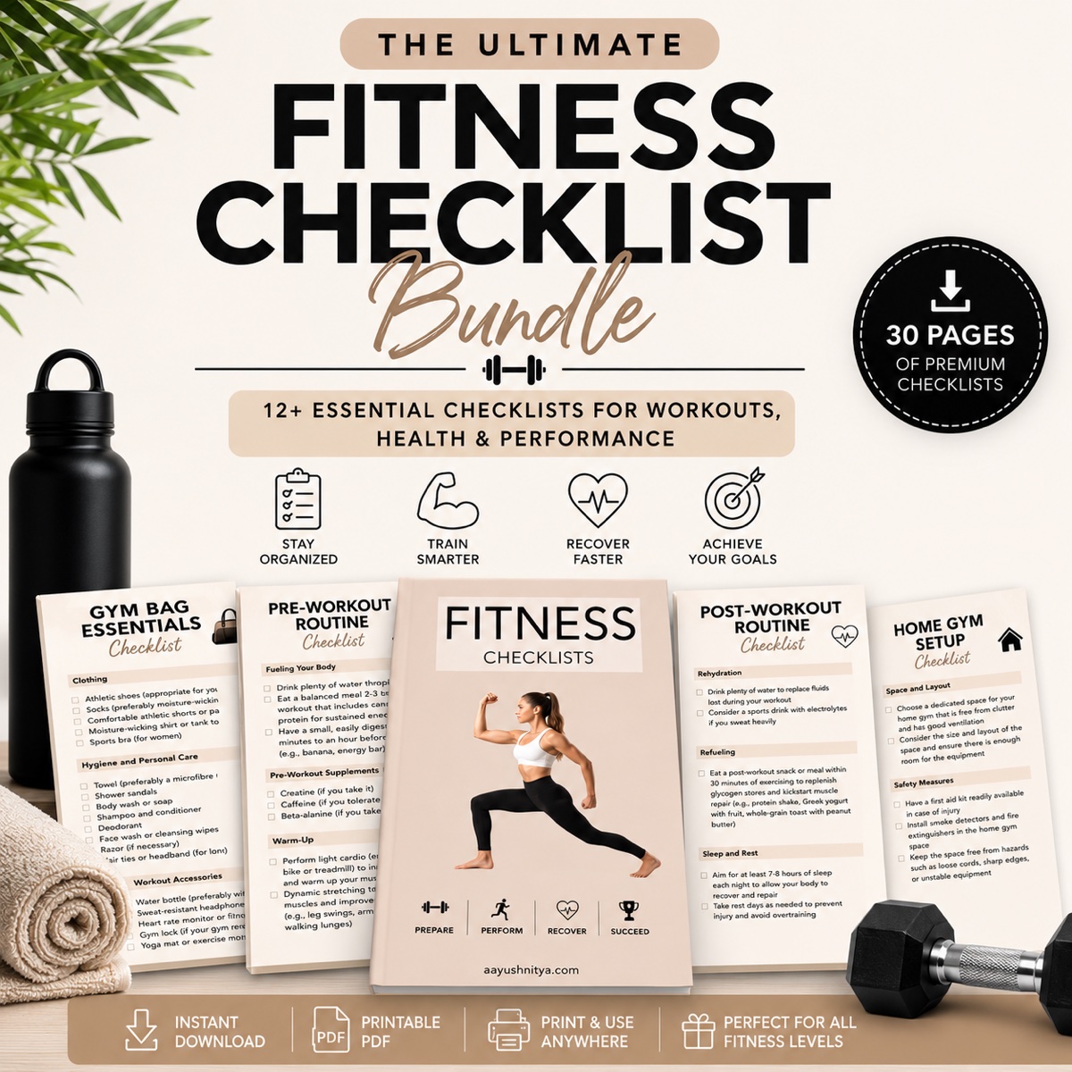 The Ultimate Fitness Checklist Bundle — 30-page printable and digital PDF cover